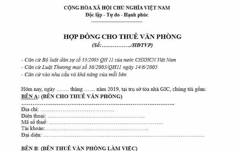 Bản hợp đồng thuê văn phòng